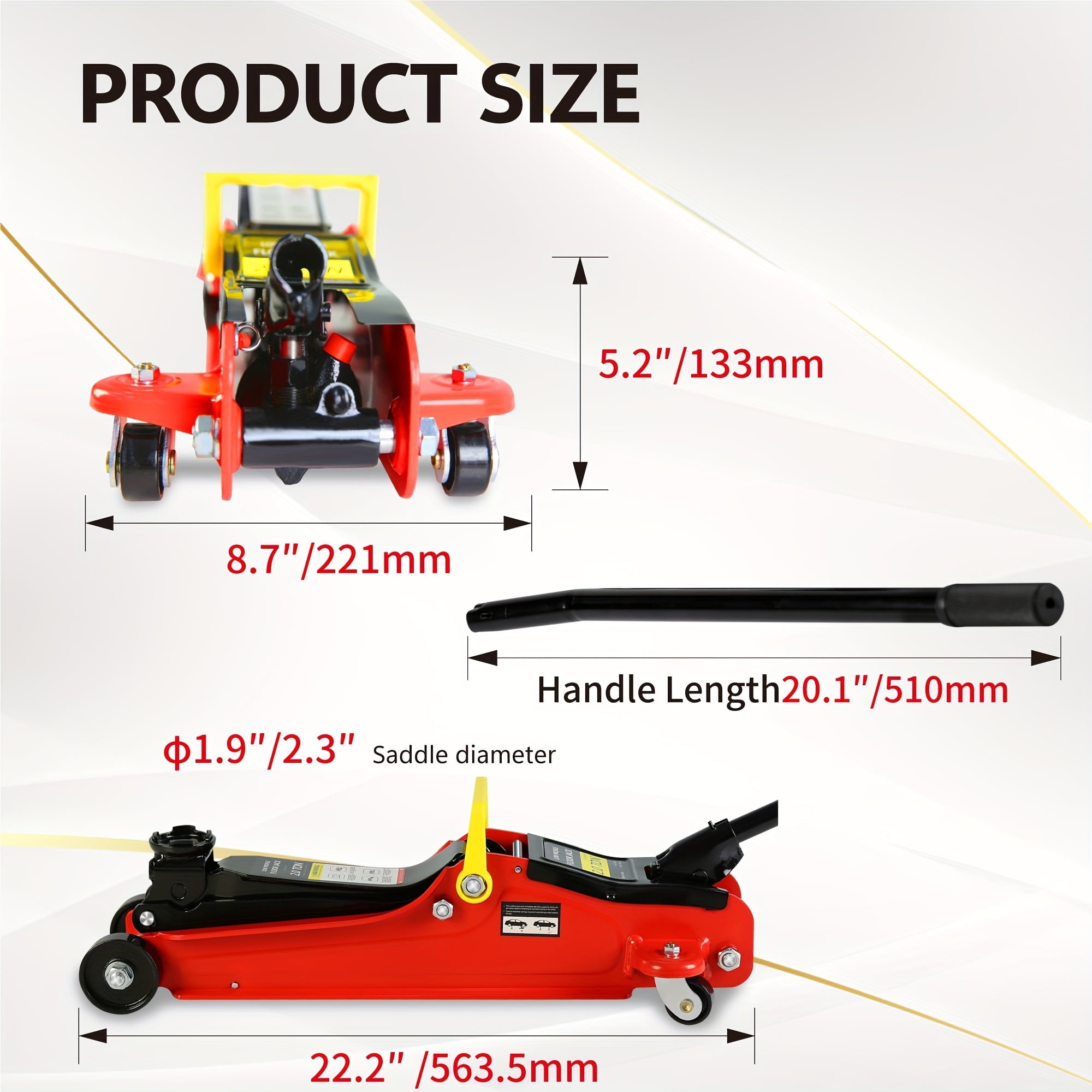 POVANLI Car Jack Set, 2 Ton Low Profile Floor Jack, Two 3T Jack Stand, Tire Repair Kit, L-Wrench, 4000LBS Trolley Jack for Car, Truck, SUV, Quick Lift 3.3''-15.2'' Red