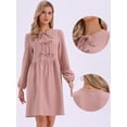 thumbnail image 2 of DARING DIVA Women's Fall Long Sleeve Bow Tie Front Cute Tunic Dress XL Grey Pink, 2 of 4