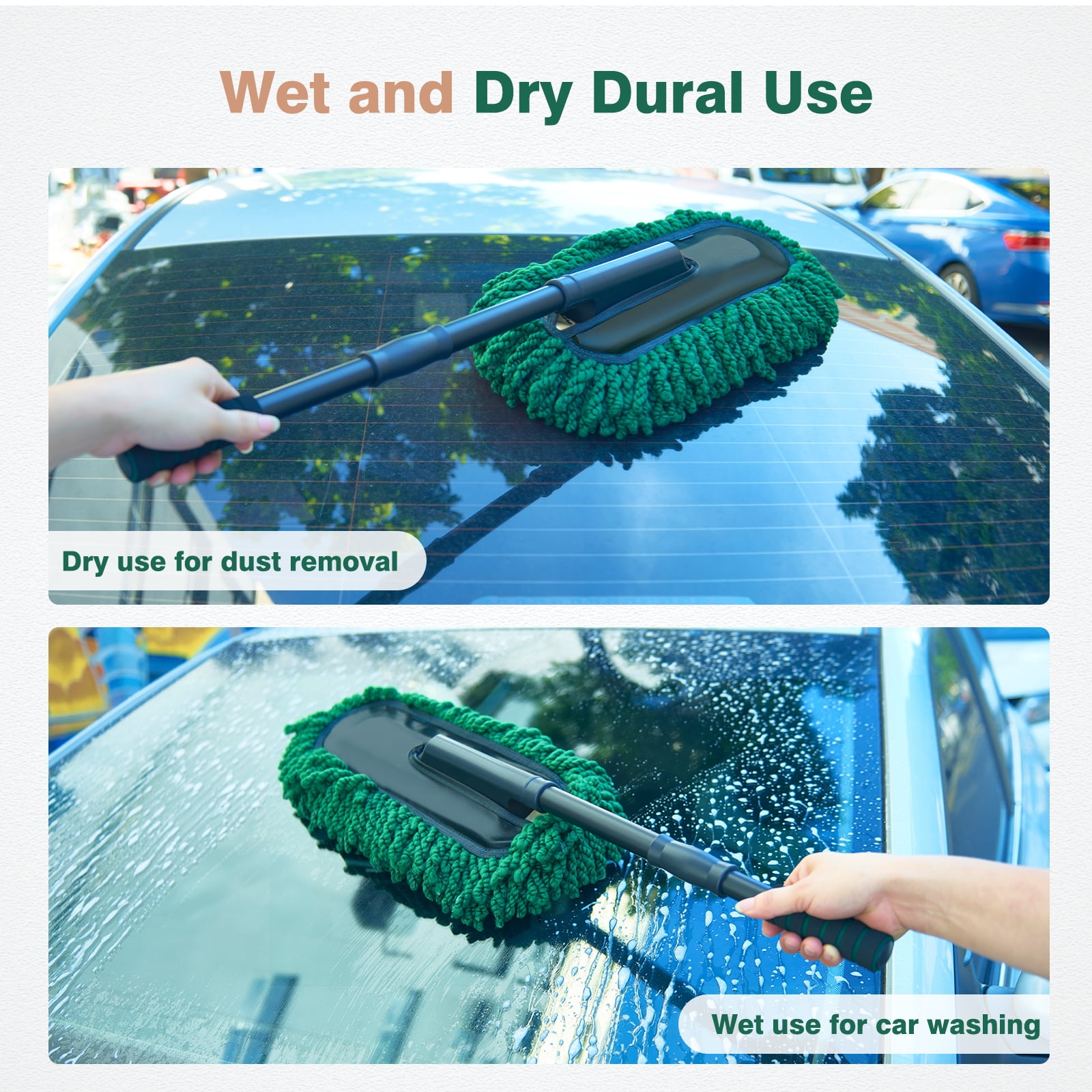 FLORICH Expandable Car Exterior Duster for Cleaning, Microfiber Interior Scratch-Free Dust Cleaning Brush, Duster for Car,Truck,RV and Motorcycle,Large Auto Mop Duster Head, Car cleaning kit