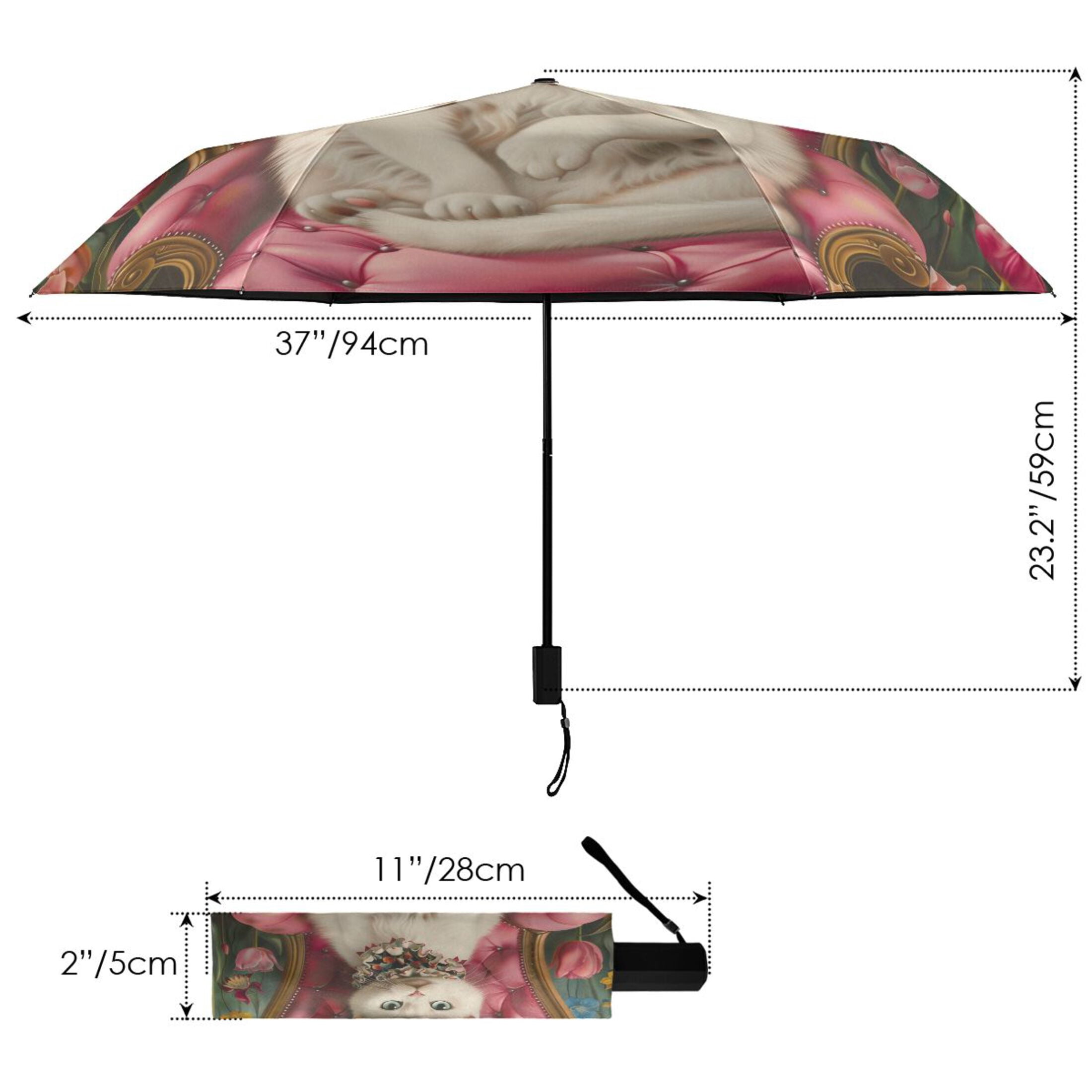 Compact Sun Umbrella Windproof Travel Umbrellas for Rain Strong Portable UV Protection Elegant Cat and Tulip Flower