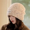 thumbnail image 2 of Bonnets d'Hiver pour Femmes Bonnet Ample Tricoté Protection des Oreilles Garde au Chaud Coupe-Vent Décontracté Résistant au Froid Bonnet d'Hiver Beige 55-58cm, 2 of 6
