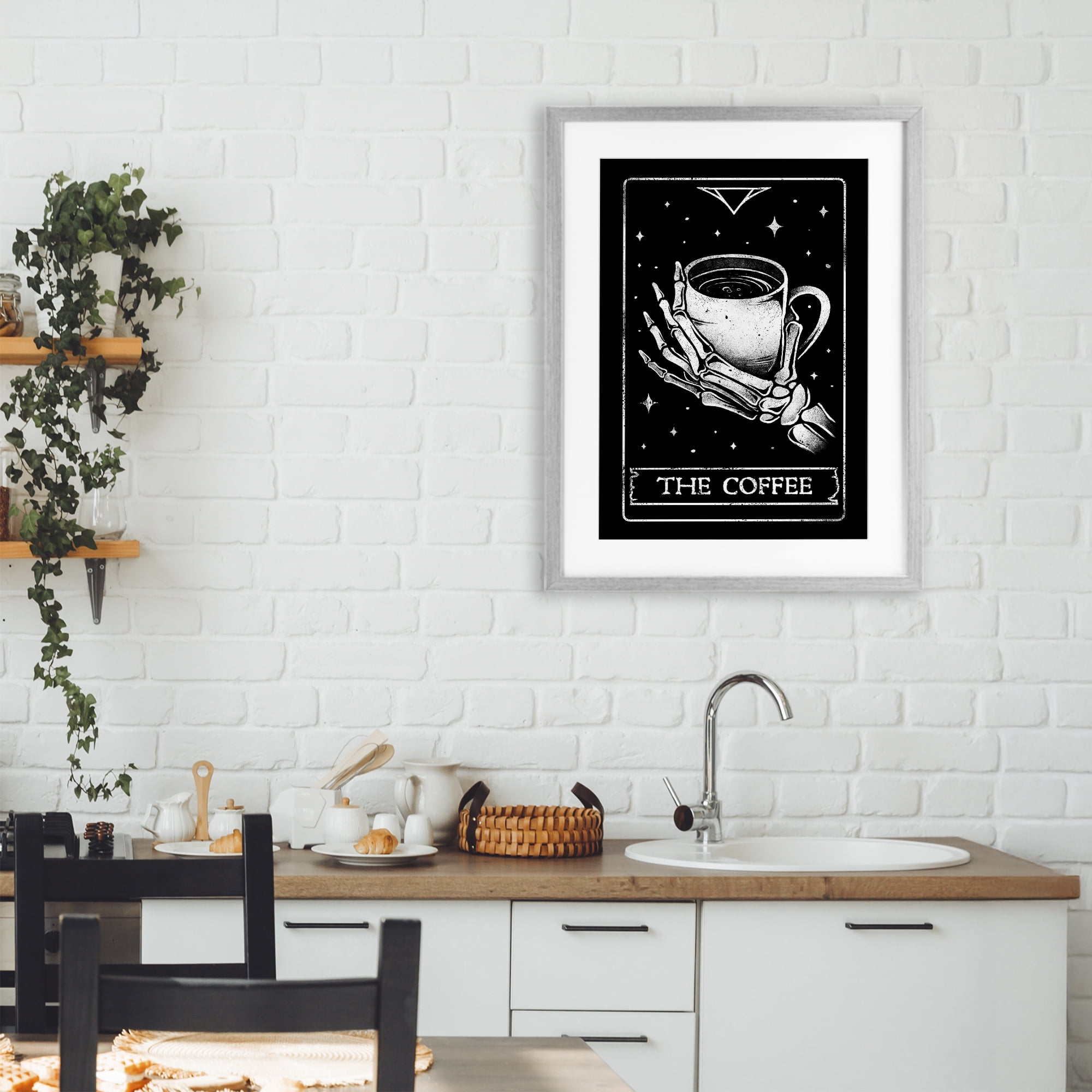Stupell Industries The Coffee Tarot Card Gray Framed Print Under Glass, design by EduEly Designs