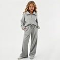 thumbnail image 2 of HBGVBA Girls Fall 2 Piece Outfits Half Zip Long Sleeve Sweatshirt Wide Leg Sweatpants with Pockets Casual Matching Set,12-14 Years, 2 of 6