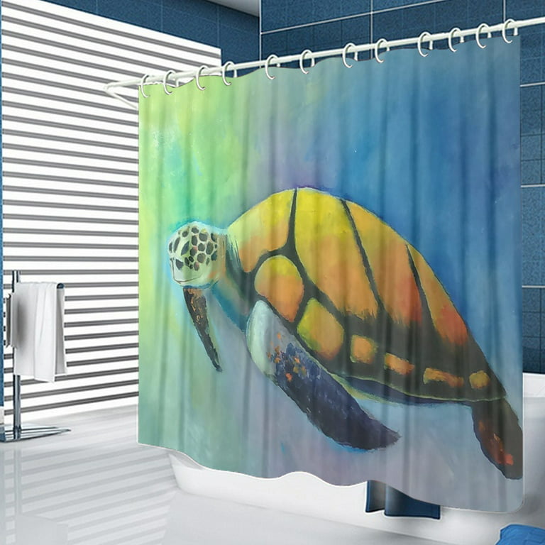 Sea Turtle Shower Curtain for Bathroom, Ocean Sea Green Teal Turtle Fabric  Shower Curtains Set, Coastal Beach Nautical Kids Restroom Decor Accessories