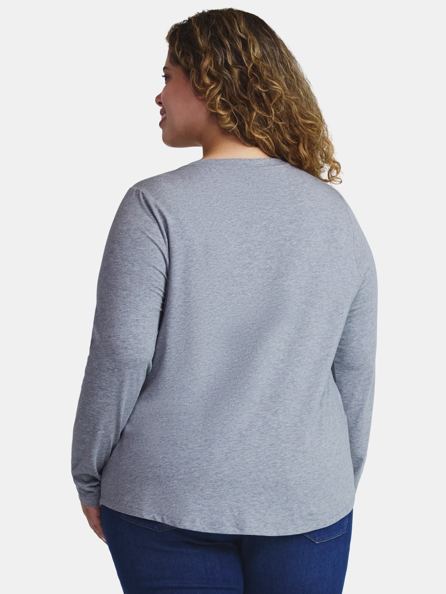 Terra & Sky Women's Plus Size V-Neck Tee with Long Sleeves, Sizes 0X-5X