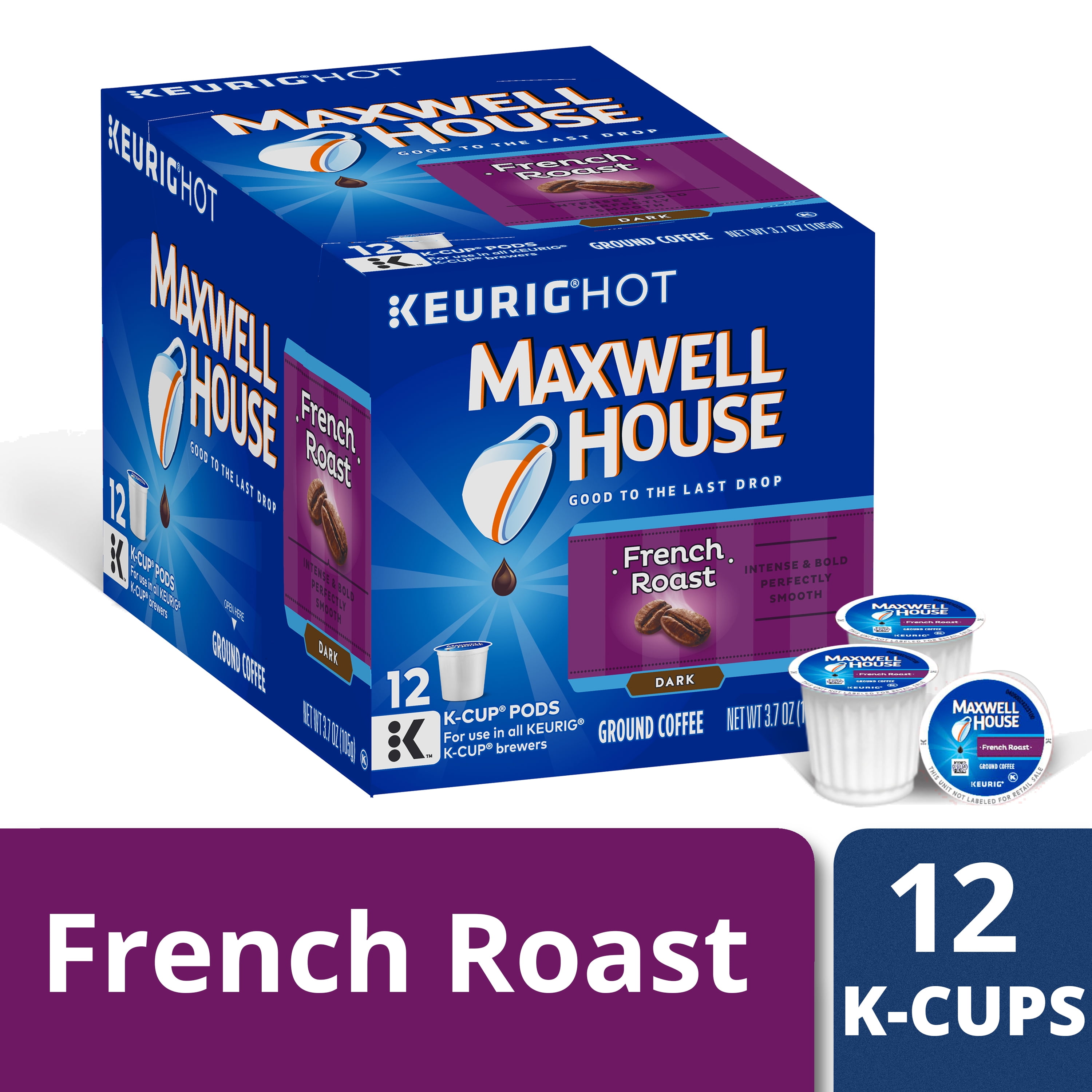 Maxwell House Dark French Roast Coffee K Cup Pods, Caffeinated, 12 ct