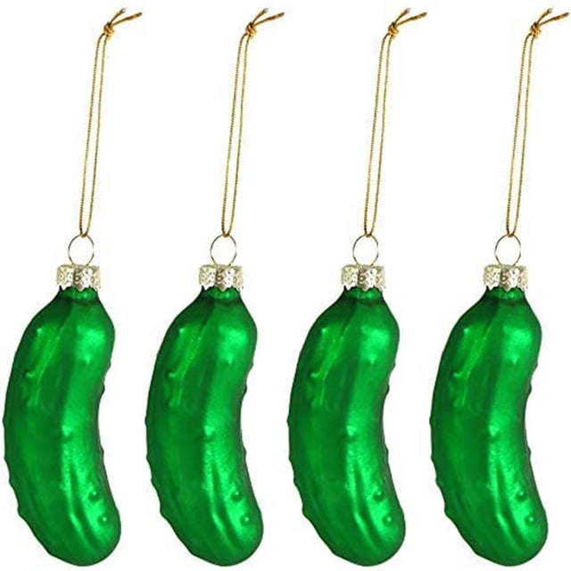 Billuyoard Adorno de pepinillo de cristal compacto y ligero, 4 pack/lote, para decoraciones para árboles de Navidad, Premium Kits de decoración para fiestas