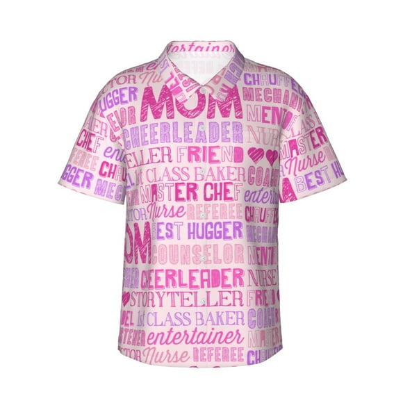 Easygdp Best Mom ever for Men's Hawaiian Shirts Print Lapel Short Sleeve for Beach, vacation, party, casual occasions,Large
