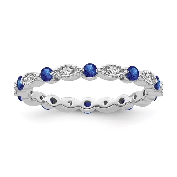 Araiya Fine Jewelry Sterling Silver Diamond and Blue Sapphire Eternity Band Ring (1/10 cttw, I-J Color, I2-I3 Clarity) Size 6