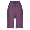 thumbnail image 5 of Women's Cotton Linen Bermuda Shorts Knee Length Elastic Waist Loose Fit Summer Casual Shorts with Pockets, #03 Purple, XXL, 5 of 7