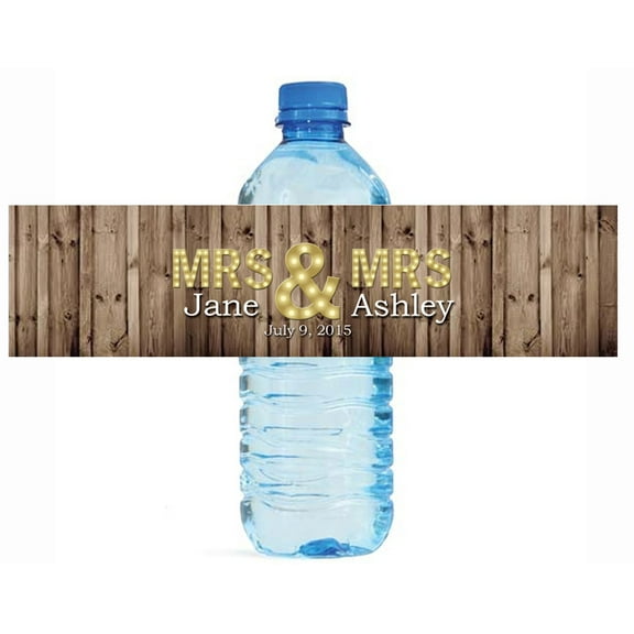 100 Rustic Wood Marquee Letters Mrs & Mrs Wedding Anniversary Engagement Party Water Bottle Labels 8"x2"
