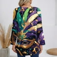 thumbnail image 4 of Resicozy Mardi Gras Shirts for Women Fashion Long Sleeve Tshirt Graphic Tees Top Funny V-Neck Holiday Pullover Tops Dark Purple#2 XL, 4 of 4