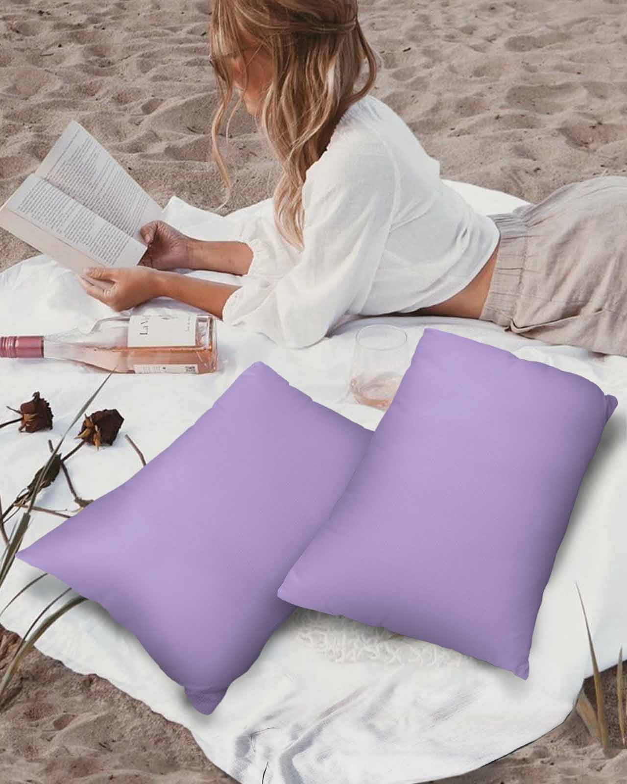 Pack of 2 Outdoor Pillow Covers, Lavender Purple Solid Color Waterproof Square Throw Pillowcase Cushion Decorative Pillow Covers for Couch Patio Tent, 20x12 in