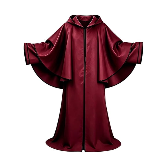 UTSJKR Mens Full‑Length Hooded Robe Cloak with Wide Bell Sleeves and Front Zipper for Wizard Sorcerer Halloween Party Stage Cosplay Outfit Wine XXL