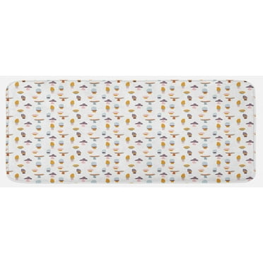 Mushroom Kitchen Mat, Autumn Season Fungi Pattern with Different Colors Doodle Swirls and Stripe Motifs, Plush Decorative Kitchen Mat with Non Slip Backing, 47" X 19", Multicolor, by Ambesonne