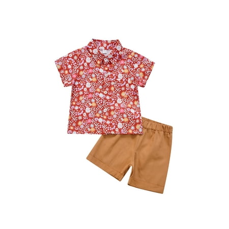 

Suanret Infants Baby Boy Shorts Set Flower Print Button Closure Lapel Short Sleeve Shirt Tops High Waist Shorts Khaki 6-9 Months