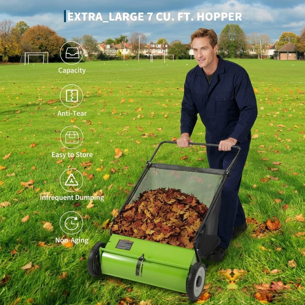21 Inch Heavy Duty 4-Brush Push Lawn Sweeper, 3.5 Cu.Ft Large Collection Bag for Yard, Garden Cleanup