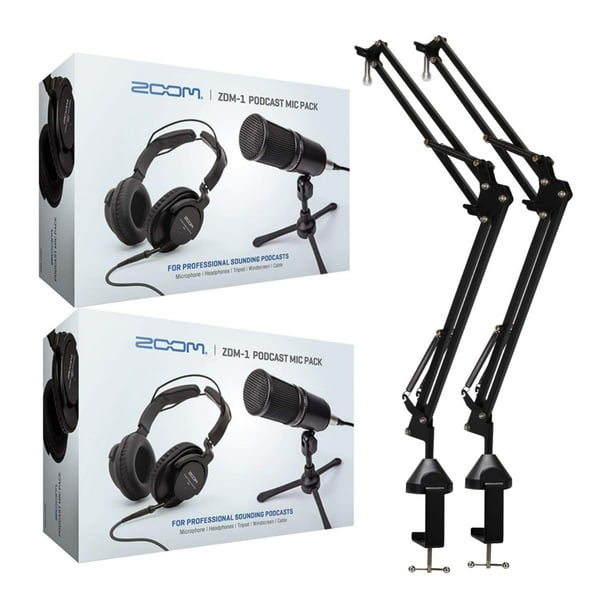 Paquete de micrófonos para podcasts Zoom ZDM-1 para 2 personas con auriculares y brazos