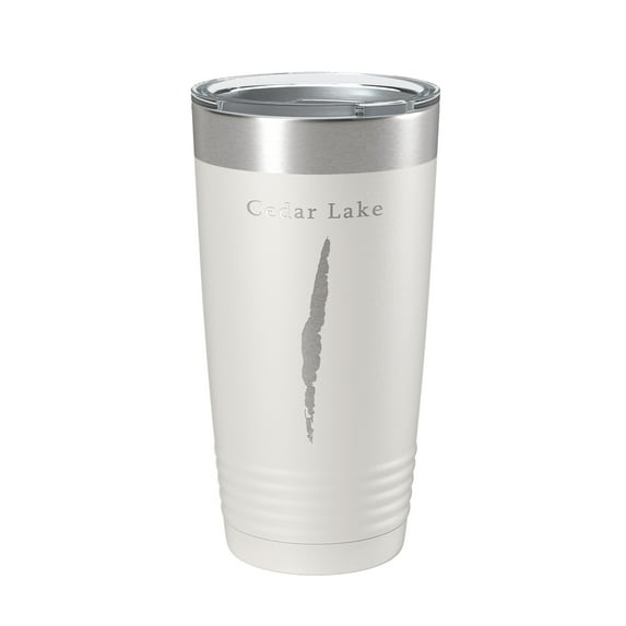 Cedar Lake Map Tumbler Travel Mug Insulated Laser Engraved Coffee Cup Alcona County Michigan 20 oz White