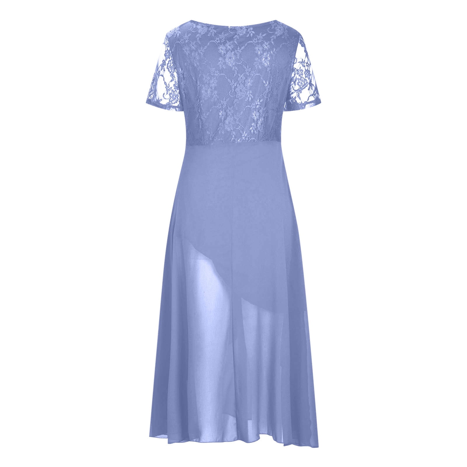 Bigersell Formal Dress Women V Neck Short Sleeve Lace Chiffon Mesh Waist Vacation Dresses Female Regular Mid Length Wedding Guest Dresses A 1 Purple M