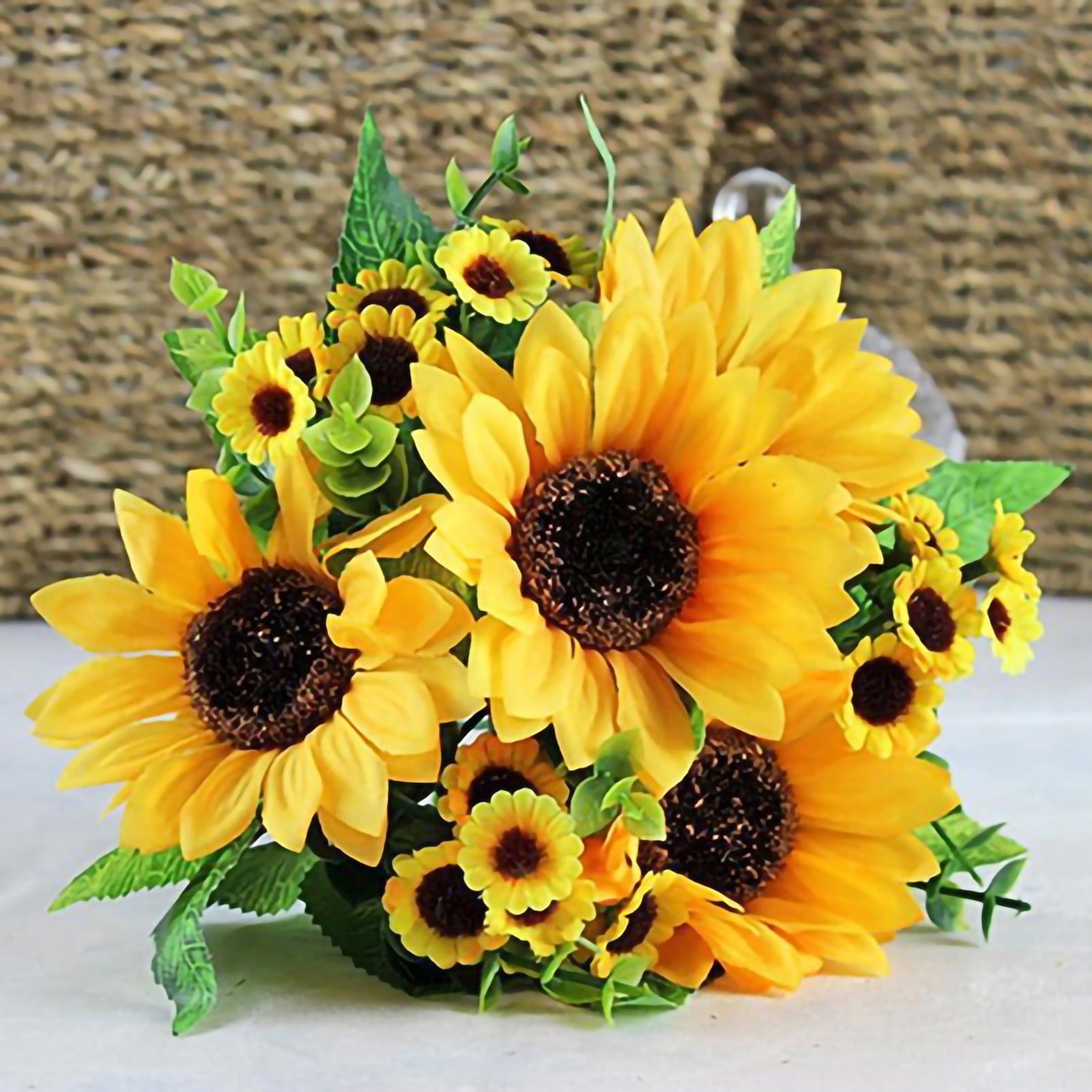 Artificial Bouquet Heads Party Home Flowers Sunflower Plant 7 Wedding Fake Decor 