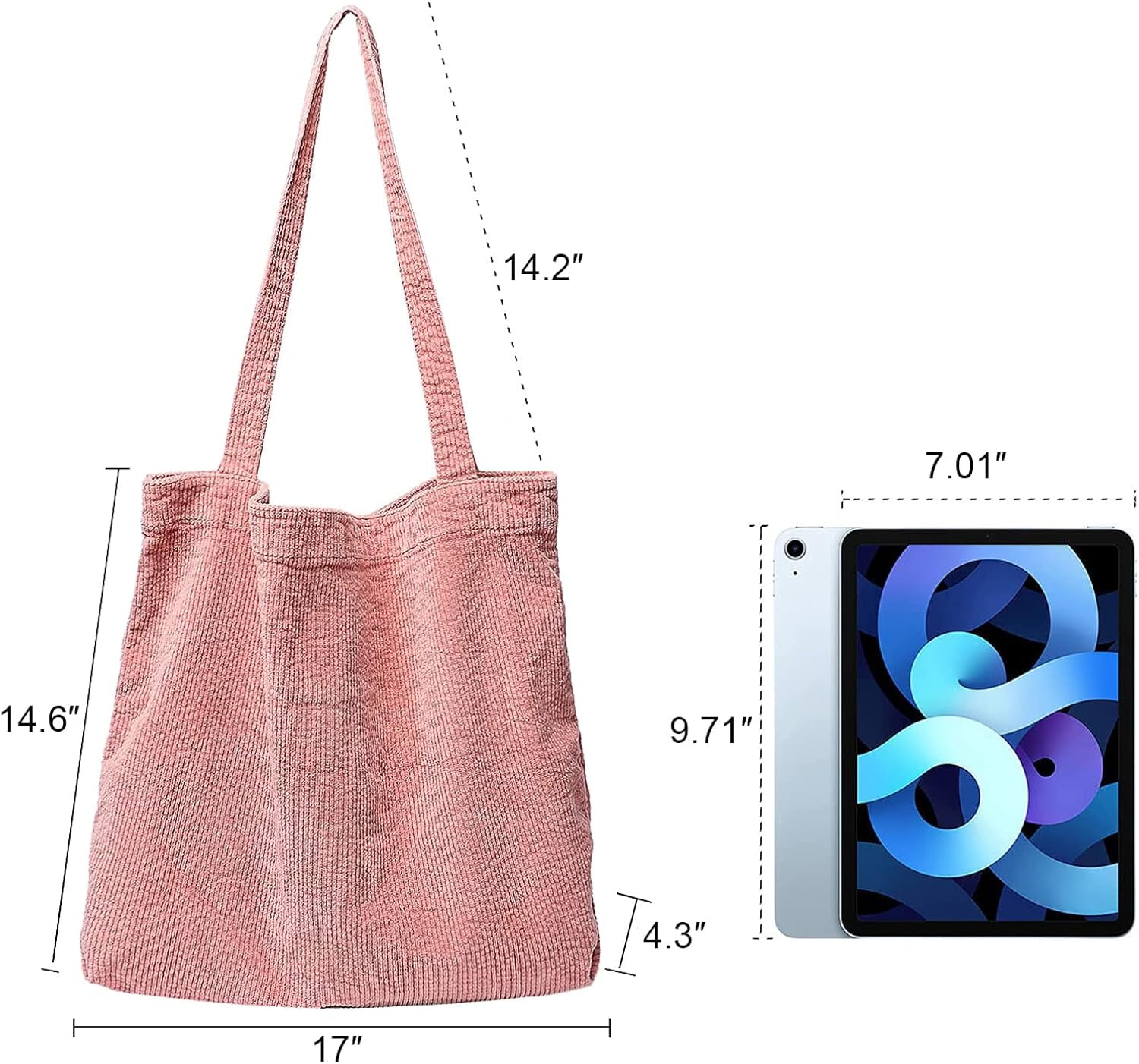 Corduroy Tote Bag for Women Canvas Shoulder Handbags Cute Large Purse