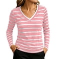 thumbnail image 3 of Women's V Neck Long Sleeve Loose Fit Printed Blouse Cute Trendy Outfits Comfy Lightweight Summer Vacation | CSEONE,Pink S, 3 of 6