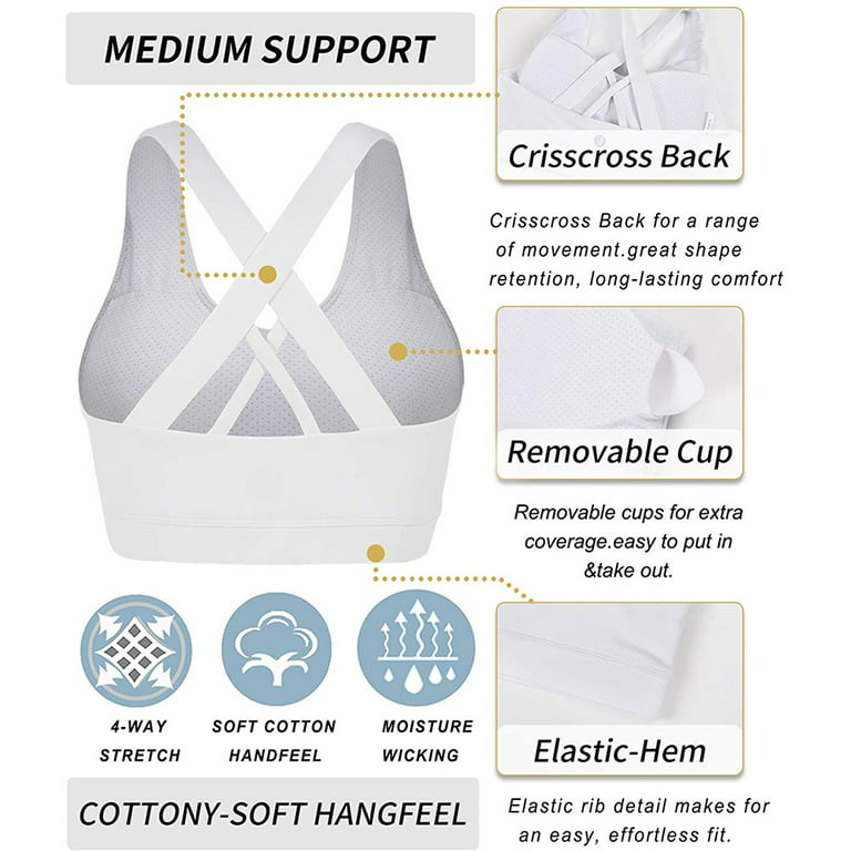 Sports Bra for Women, Criss-Cross Back Padded Strappy Sports Bras Medium  Support Yoga Bra with Removable Cups， Letter S
