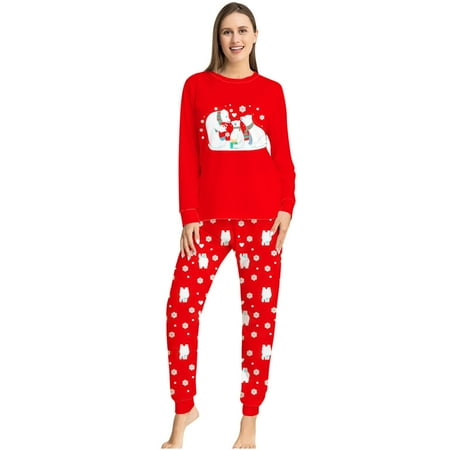 

Henpk Christmas Fashion Long Sleeves Women Printed Top+Pants Family Matching Pajamas Set 0110
