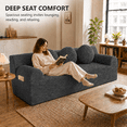 thumbnail image 5 of 3 Seater Corduroy Sofa, UHOMEPRO No Assembly Deep Seat Couch, Comfy Loveseat Sofa with Plush Foam Cushion, Modern Floor Sofa for Living Room, Bedroom, Apartment, Guest Room, Deep Grey, 5 of 8