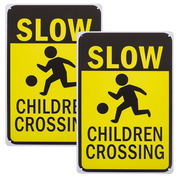 ColoMX Señales de cruce de velocidad para niños, señales de advertencia de tráfico de alta visibilidad, señal de seguridad infantil para calles, entradas y áreas de juego, 2 uds.