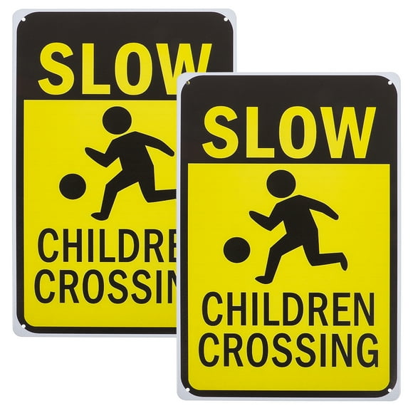 2pcs Slow Children Crossing Signs iron Road Signs Kids Safety Slow Down Warning Signs for Streets Schools Parks and Neighborhoods