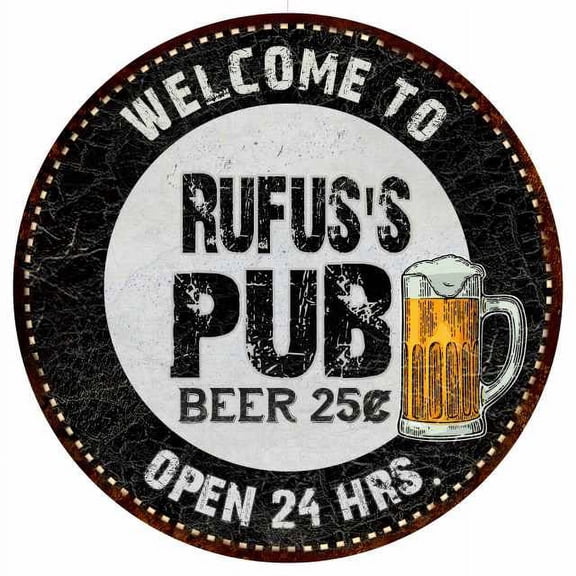 Rufus's Pub 14" Round Metal Sign Beer Bar Black Wall Decor Gift 100140039224