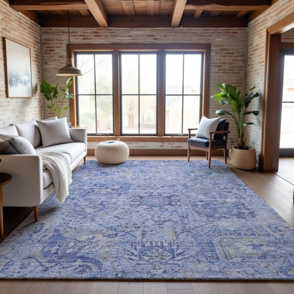 Addison Rugs Mayfield Premium Machine Washable Traditional Damask Sky Rectangle Rug, 8' x 10'