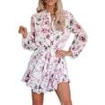 thumbnail image 1 of Asyoly Womens Dresses Boho Floral Print Ruffles Lantern Sleeve Button Down Swing Mini Dress Tie Waist Shirt Dresses, 1 of 7