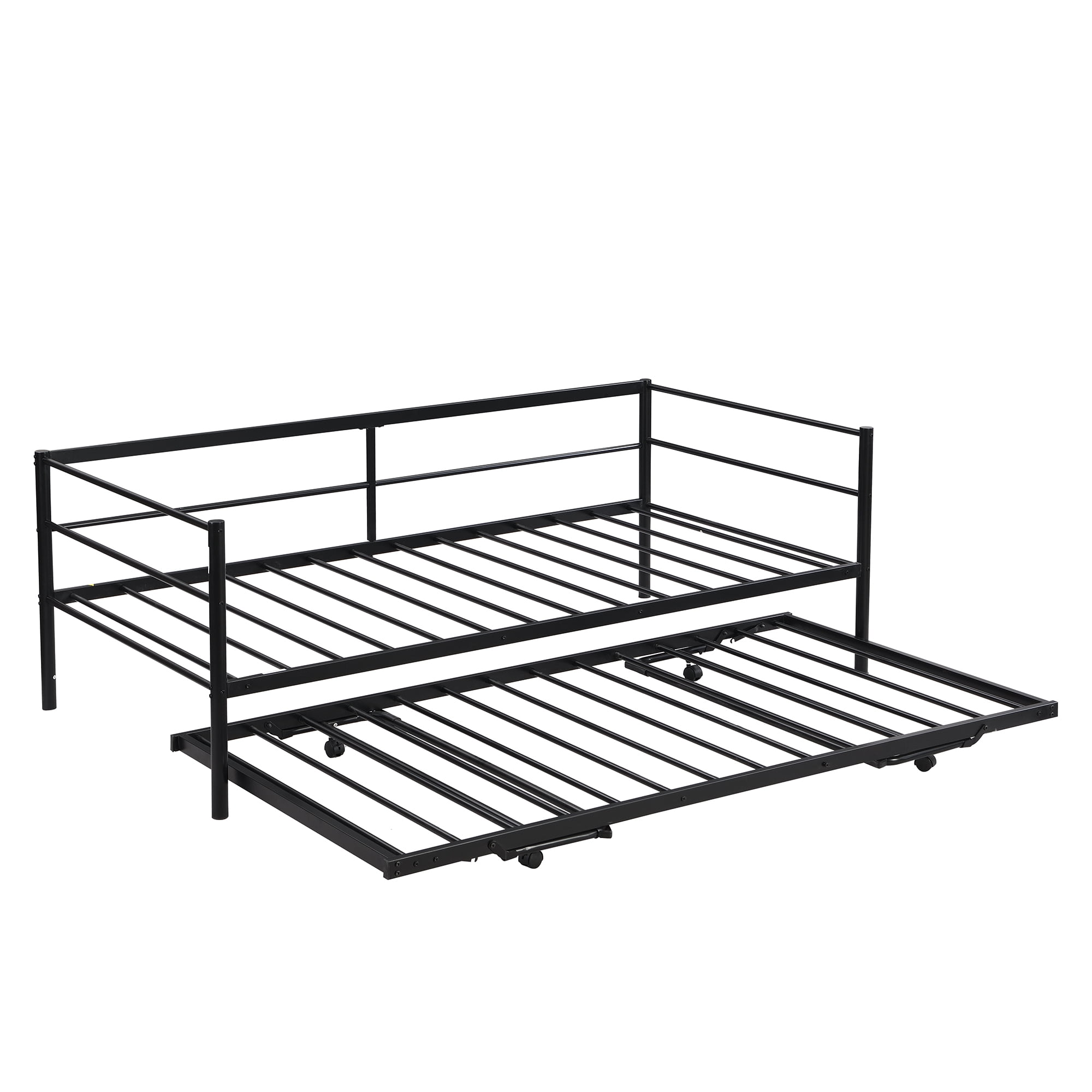 Gewnee Modern Metal Daybed with Adjustable Trundle, Twin Size Frame, Black