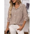 thumbnail image 5 of Womens Button Down Shirts Striped Classic Long Sleeve Collared Office Work Blouses Tops with Pocket Khaki M, 5 of 7