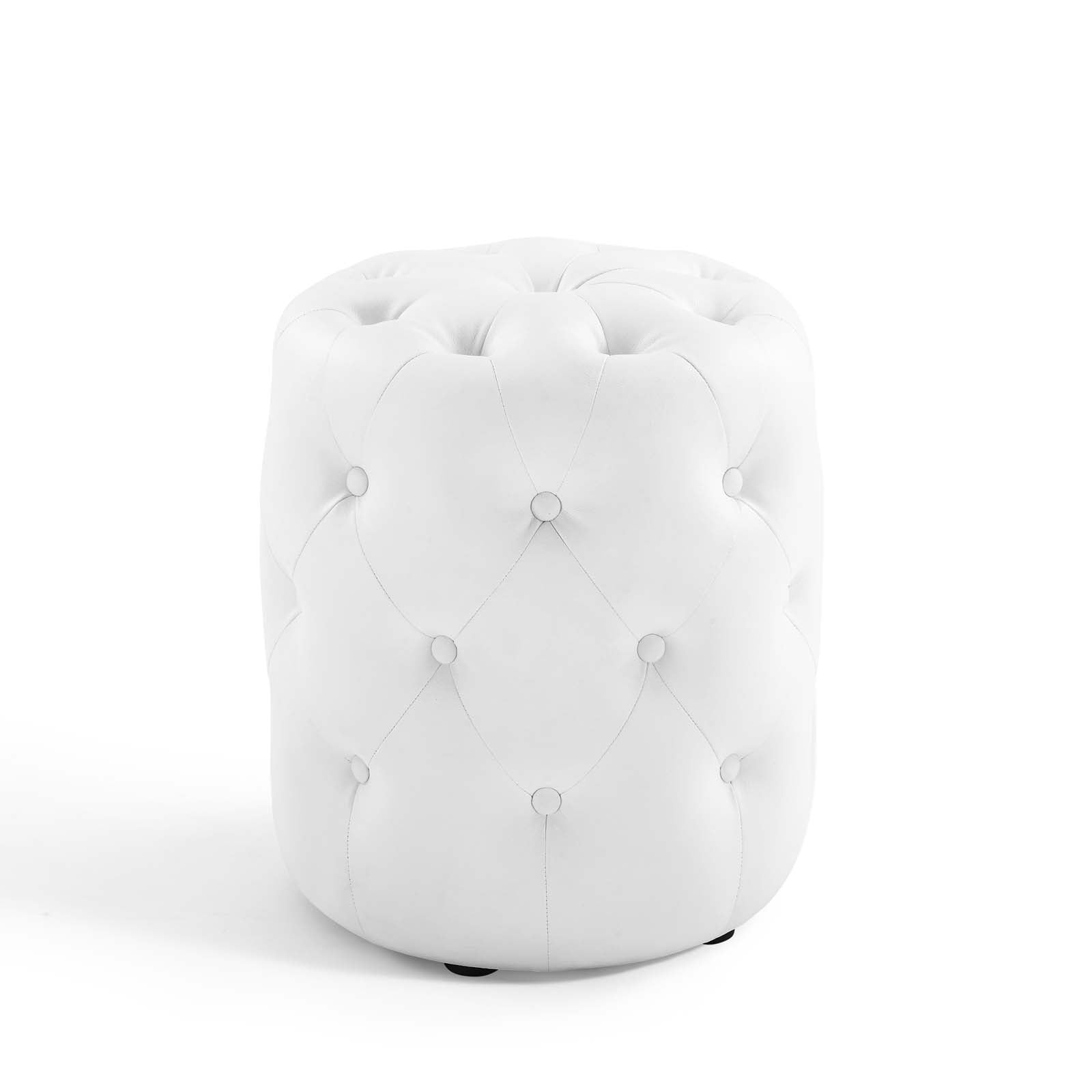 Tufted Accent Chair Ottoman, Round, Faux Leather, White, Modern