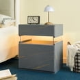 thumbnail image 6 of LED Nightstands 3 Drawer Dresser for Bedroom End Table with Acrylic Board LED Bedside Tables for Bedroom Living Room Bedside Furniture (Grey+Gold), 6 of 8