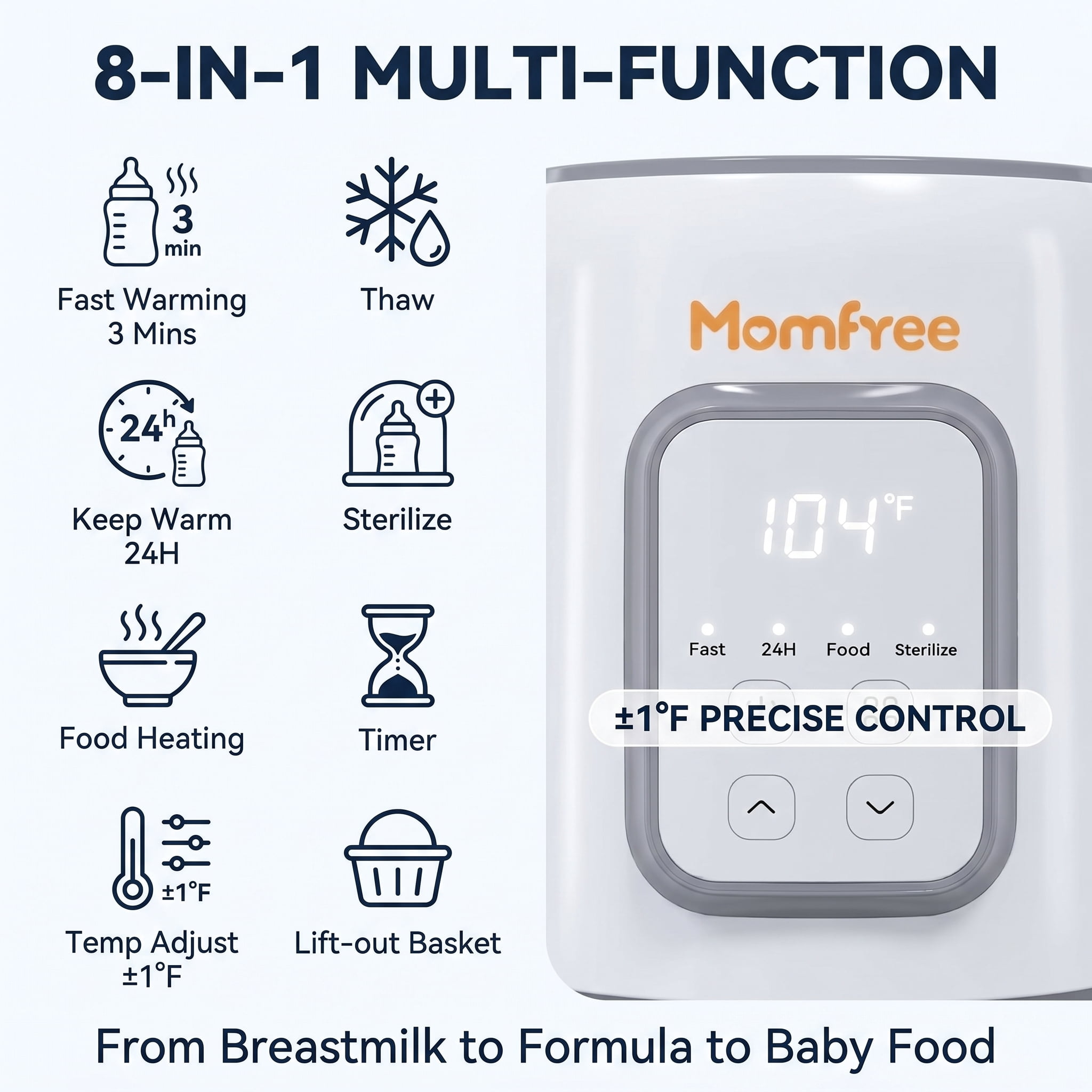 Baby Essentials Bottle Warmer8-in-1Fast Heating for Breastmilk and Formula,Baby Registry Search,with Accurate Temperature Control and Automatic Shut-Off,with Defrost,Keep Warm,for All Bottles