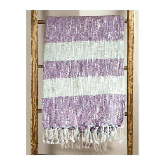 Lavender and White Stripe Rectangular Cotton Throw Blanket with Fringed Border 50" x 60"