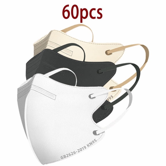 60pcs 3D Stereo KN95 Face Mask Color Mixing 4 Layer Cup Dust Safety Masks Filter Efficiency≥95% Breathable Elastic Ear Loops Masks，White/Black/Khaki