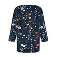 thumbnail image 3 of WTOBBY Women's Retro Botanical Print Top V-Neck 3/4 Sleeve Tunic Relaxed Fit Blouse with Lightweight Chiffon Fabric Comfort,Dark Blue M, 3 of 4