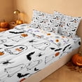 thumbnail image 3 of Homewish Halloween Ghost Zipper Queen Comforter Set with Fitted Sheet and 2 Pillowcases, Pumpkin Bat Spider Zipper Bedding Set, White Black Orange, Pumpkin Bat Reversible, 3 of 7