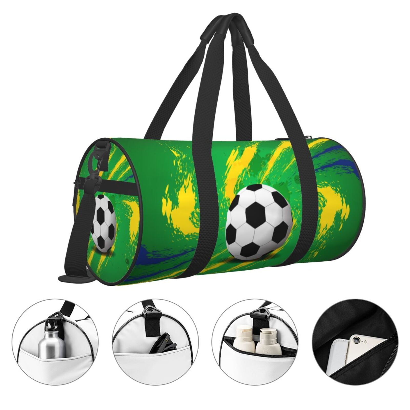 Soccer Brazil Travel Sport Duffle Bag, Canvas Shoulder Tote Gym Bags for Overnight Weekender Dancing Yoga Gymnastics Ballet