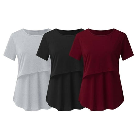 

Awdenio Pregnant Womens Nursing Solid Color Short Sleeve Round Neck Breastfeeding Blouse on Clearance