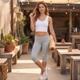 thumbnail image 6 of Women Fold Over Capri Leggings Y2K Low Rise Elastic Waist Cropped Pants Knee-Length Skinny Yoga Athletic Pants Light Gray M, 6 of 9