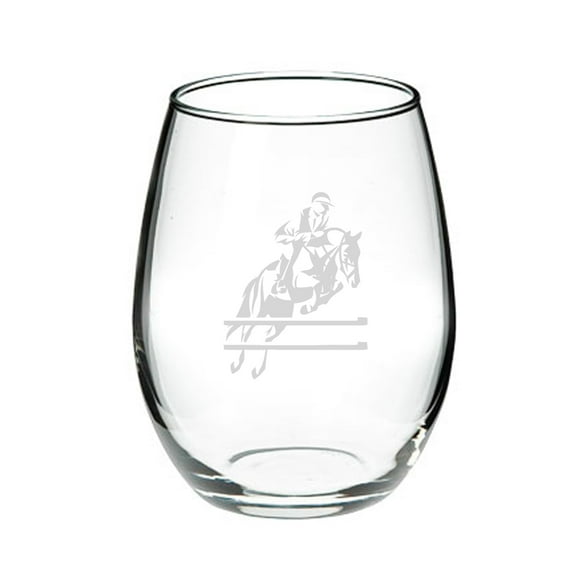 Horse Jumper 21 oz. Deep Etched Stemless Wine Glass