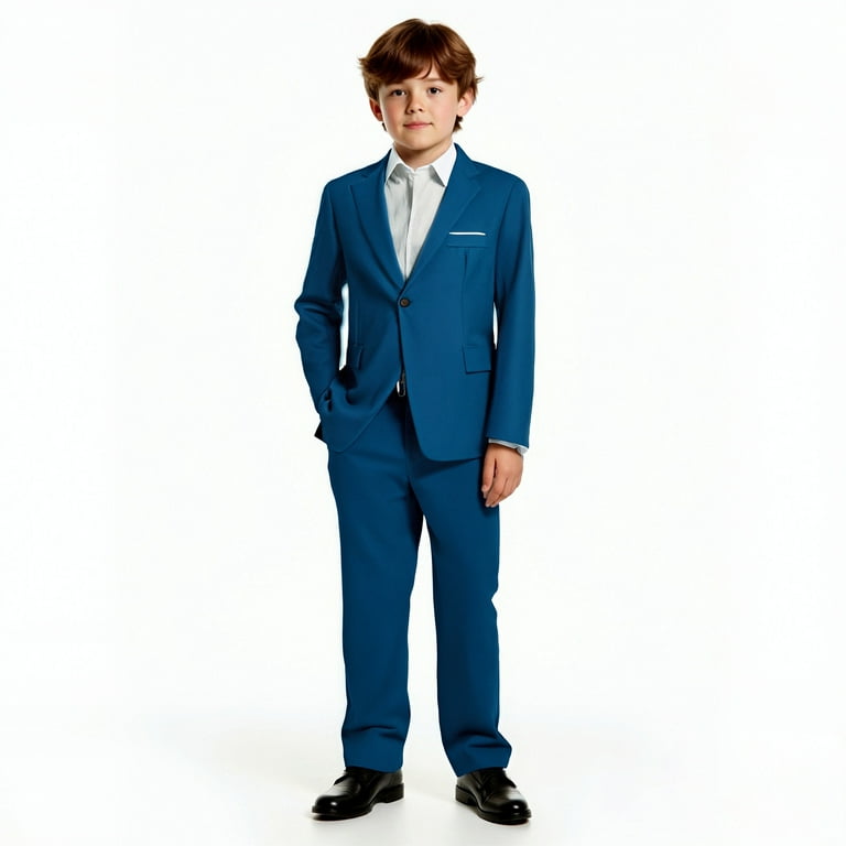 Boys Casual Suits Kids Piece Blue Wedding Ring Bearer Outfit Boy