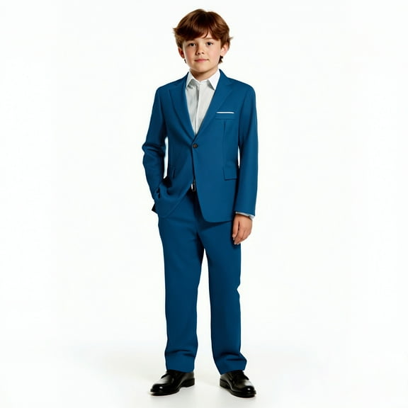 Boys Casual Suits Gentleman Blazer and Pants Set Blue Dresswear Suit for Boys 11-12 Years
